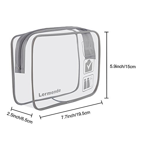 Lermende Clear Toiletry Bag TSA Approved Quart Size Travel Carry On - 2Pcs - color: Gray, size: 2 Pack