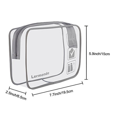 Lermende Clear Toiletry Bag TSA Approved Quart Size Travel Carry On - 2Pcs - color: Gray, size: 2 Pack