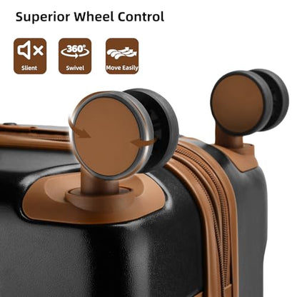 LARVENDER Expandable Carry on Luggage Sets 3 Piece Suitcases Set, Black - color: Black, size: 3 piece set(BP/TB/20)