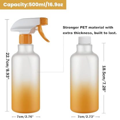 16.9oz/500ml Plastic Spray Bottles 2 Pack, Adjustable Mist Stream | Heavy Duty refillable spray containers for plant care, hair mist and household cleaning - color: Yellow