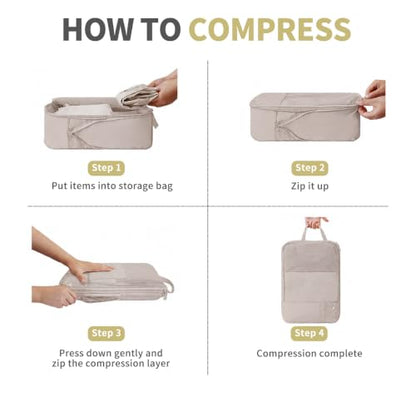 6 Set Compression Packing Cubes, Expandable Luggage Organizer Bags for Travel Essentials (6D-Light brown) - color: 6D-Light brown