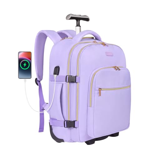 DEVPNR Rolling Backpack for Women, Travel Backpack with Wheels, TaroPurple - color: Taro Purple