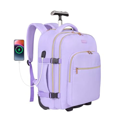 DEVPNR Rolling Backpack for Women, Travel Backpack with Wheels, TaroPurple - color: Taro Purple