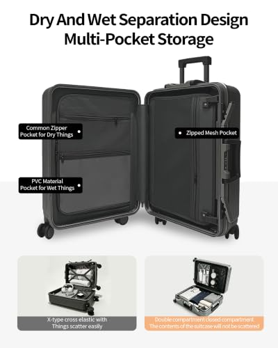 20 Inch Carry On Luggage 22x14x9 Airline Approved Suitcase - color: Black, size: 20 Inch