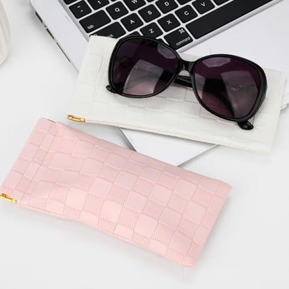 Sightor Sunglasses Case 2 Pcs Soft Eyeglass Cases Checkered Glasses Pouch - color: White, Pink