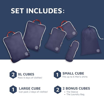 TRIPPED Travel Gear Extra Large Compression Packing Cubes 6-Piece Set - color: Navy