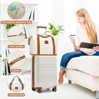 Kono Luggage Set 4 Piece Carry On Hardside Luggage with Spinner Wheels - color: Cream White, size: 12+20-inch/Db/Tb