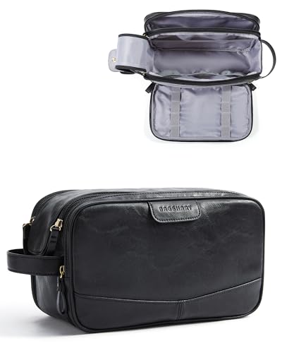 BAGSMART Large Toiletry Bag for Men, PU Leather Water Resistant, Black - color: Black (High-gloss), size: Large-8L