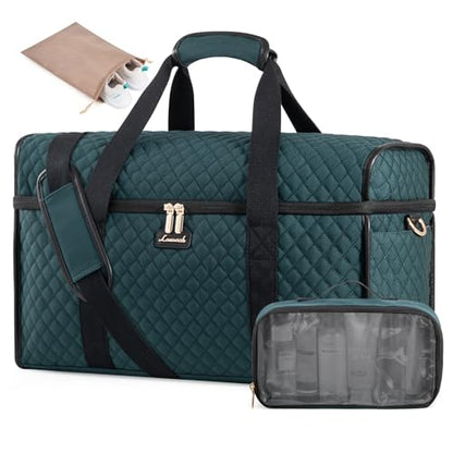 LOVEVOOK Travel Duffle Bag - Weekender & Overnight Bag with Toiletry & Wet Pocket, Carry-On Size, 3pc Set - color: Dark Green-Black, size: Extra Large