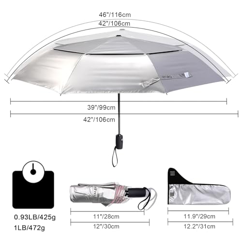 G4Free UPF 50+ UV Protection Travel Umbrella 42/46 Inch Sun Umbrella - color: Silver/Pink, size: 46 inch