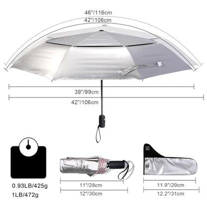 G4Free UPF 50+ UV Protection Travel Umbrella 42/46 Inch Sun Umbrella - color: Silver/Pink, size: 46 inch