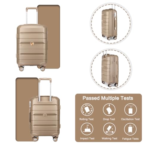 Somago Luggage Sets 4 Piece Lightweight Hardside Polypropylene Travel Suitcases with Double Spinner Wheels and TSA Lock,Noble Golden - color: Noble Golden, size: 4-Piece Set(14/20/24/28)