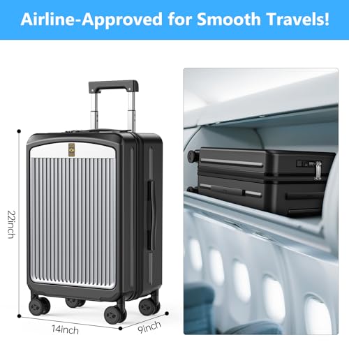 MGB Carry on Luggage Airline Approved, 20 Inch with TSA Lock | PC Hard Shell Suitcase with Double Spinner Wheels and USB Port, Lightweight for Travel & Business - color: Black, style: Front Pocket