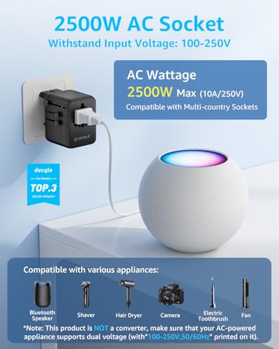 “Pro” Universal Travel Adapter 3 USB-C＆ 2 USB-A Cover 200+ Countries - color: Black, size: 3C+2A 45W