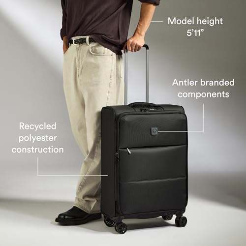 ANTLER Soft Stripe Medium Checked Luggage, Black, 27.2x17.1x11-13", 74-88L - color: Black, size: Medium