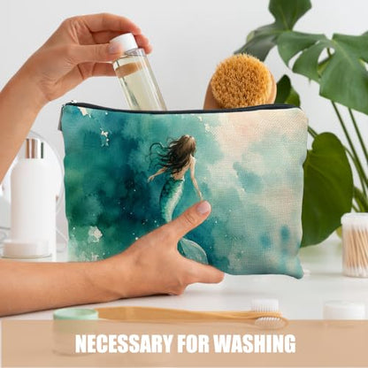 Ocean Beach Teal Mermaid Cosmetic Makeup Bag for Women - color: Ocean Beach Teal Mermaid