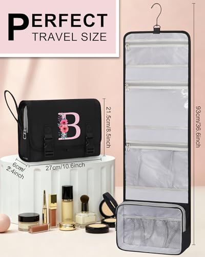 Relavel Bridesmaid Proposal Gifts, Initial Hanging Toiletry Bag, B | Hanging Cosmetic Bag with Metal Hook, Personalized Travel Gifts for Women, Large Capacity Makeup Pouch with Compartments - style: B