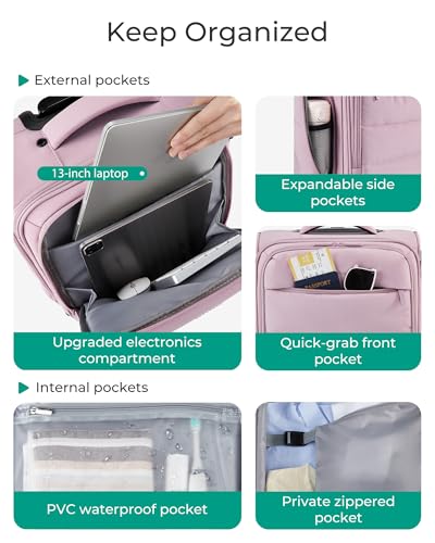 BAGSMART Softside Underseat Personal Item Suitcase with Wheels, Purple - color: Purple, size: 16-inch