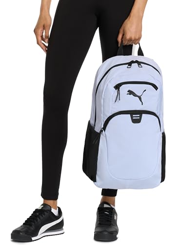 PUMA Women's Poppy Backpack in Memory Cloth with Laptop Sleeve, Luggage Strap & Water Bottle Pockets - color: Sandstone/Alpine Snow