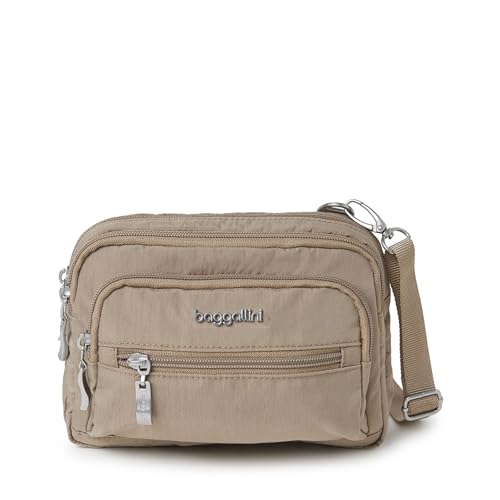 Baggallini Triple Zip Small Crossbody Bag for Women - Lightweight Convertible Fanny Pack Belt Bag - color: Beach, style: Slim Strap
