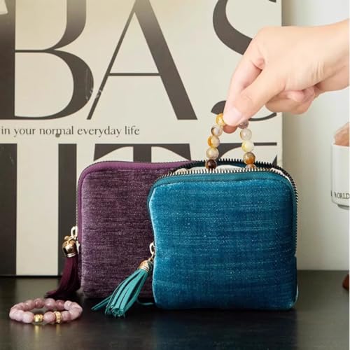 Small Travel Jewelry Pouch Velvet Case with Zipper 6 Compartment