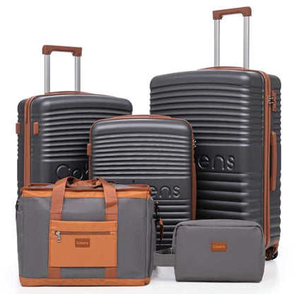 Cobens Luggage Sets 5 Piece, Suitcases with Wheels, 20"/24"/28",Gray - color: Gray, size: 5 Piece Sets (20/24/28/DB/TB)