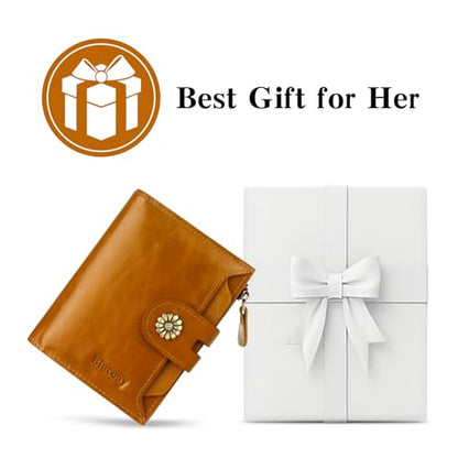Leather Wallet Women,RFID Blocking Womens Wallet Bifold Compact Card Holder Small Wallet for Women with Removable ID Window LightBrown - color: b1-lightbrown