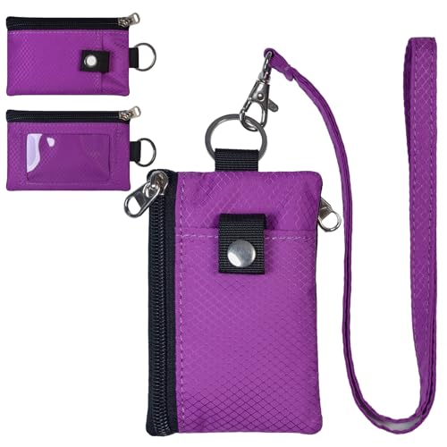 CHENSPRX Minimalist RFID Blocking Small Wallet with ID Window,WaterResistant Zip Id Case Wallet with Lanyard Keychain for Cards,Cash,Travel,Women,Men - color: Purplish Red