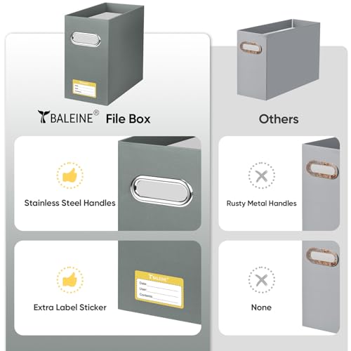 BALEINE 4PK File Organizer Box, Cardboard File Folder Organizer with Handle - color: Grey, style: 4PK (Slim)