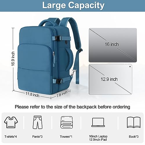 Sinaliy Travel Backpack for Men Women, Airline Approved Personal Item Bag - color: Deep Blue, size: Large
