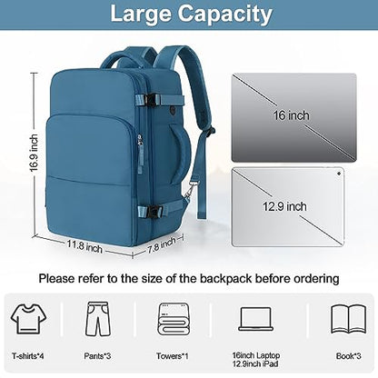 Sinaliy Travel Backpack for Men Women, Airline Approved Personal Item Bag - color: Deep Blue, size: Large