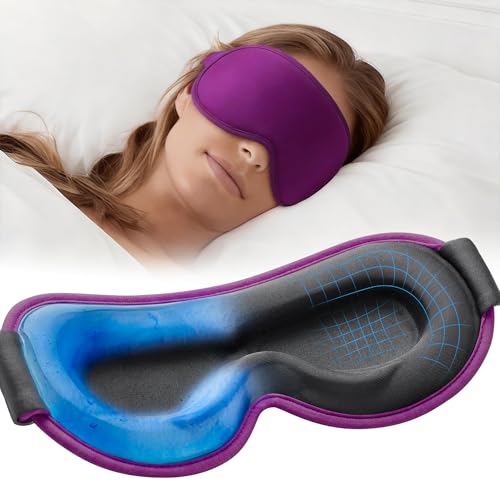 Weighted Cooling Sleep Mask, 6oz 3D Blackout Eye Mask for Sleeping, Contoured Gel Eye Mask, Adjustable Strap, Eyelash Friendly Sleep Mask, Naps, Travel, Purple - color: Purple
