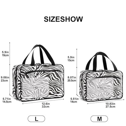 Travel Toiletry Bag for Woman/Men, Modern Wild Animal Zebra Skin Black and White Hanging Organizer Bag with Pockets Portable Folding Travel Case Bags for Makeup Cosmetic Toiletries Traveling-L - size: Large: 12.6 x 9.06 x 5.71 Inches, style: Black and Whi