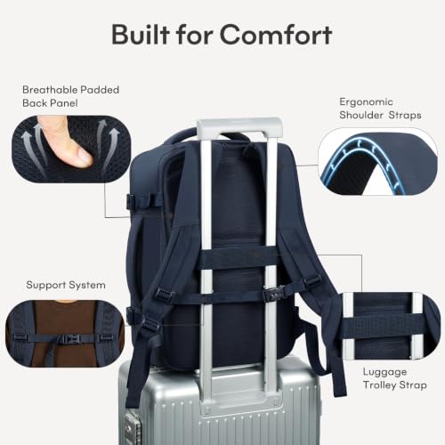 mibasies 40L Travel Backpack for Women & Men: Flight Approved Carry On Backpack, TSA Personal Item Bag with Water Bottle Pocket, Weekender Essentials Backpacks fits 17" Laptop - Navy - color: Navy, size: X-Large