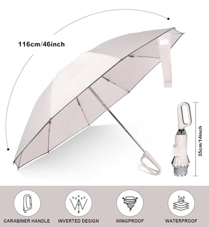 QWB Inverted Umbrella with Auto Open Close Windproof Compact Travel - color: A-1 beige, size: 46 IN