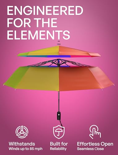 Windproof Travel Umbrella - Compact & Withstands Winds up to 100MPH, Strongest Premium Auto Folding Umbrella for Rain and Sun - Durable, Light & Portable for Women & Men, Fits Backpack & Cars - color: 11. Rainbow