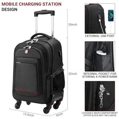 star cloud 45L Rolling Backpack for 17.3" Laptop - 22x14x9, Water-Resistant Luggage with 4 Extra Wheels, Roller Travel Laptop Backpack for Business, Wheeled Backpack for Travel and Commuting - size: Carry on 22-Inch