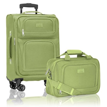 U.S. Traveler Rio Lightweight Softside Rolling Carry-on Suitcase, 4-Wheel Set, Light Green - color: Light Green, size: 22"/14"