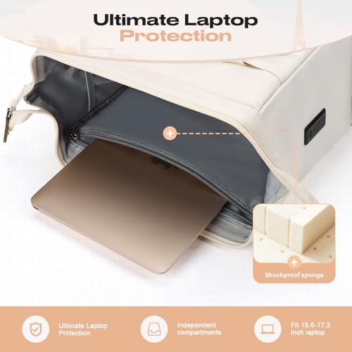 Maelstrom 15.6-17.3" Laptop Backpack with Lunch Box, Work Bag for Women Men - color: Beige
