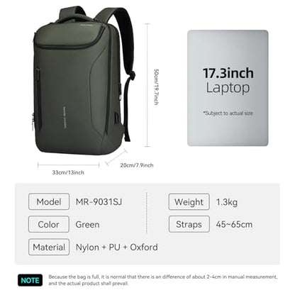 MARK RYDEN Business Backpack for Men, Waterproof High Tech Backpack with Sport Car Shape Design and USB Charging Port, Travel Laptop Backpack Fits 17.3 Inch Notebook - color: Green-3 Pockets