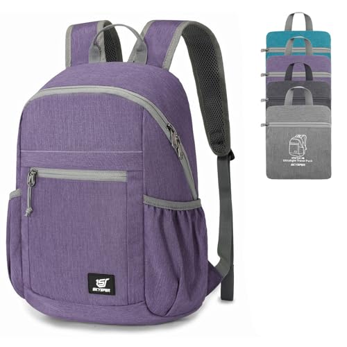SKYSPER Anti Theft Hiking Backpack, 18L RFID Packable Travel Daypack, Lightweight Foldable Back Pack for Walking Daytrip - color: Purple, size: Small