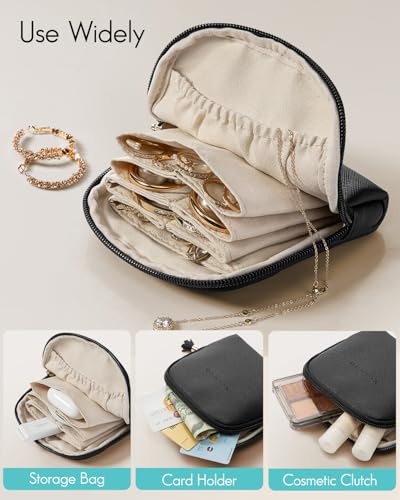 VLANDO Small Travel Jewelry Case,Velvet Pouch Bags with Zipper,Black - color: C.Black