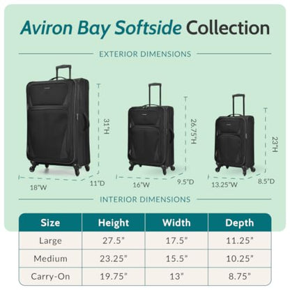U.S. Traveler Aviron Bay Expandable Softside Luggage with Spinner Wheels, Black, 3-Piece Set - color: Black, size: 3-Piece Set