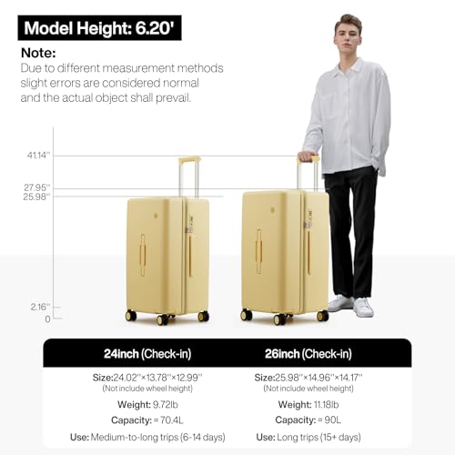 mixi 26'' Max Trunk Luggage Large Checked Luggage PC Hard Shell Rolling Travel Suitcases with Spinner Wheels & TSA Lock, Lark Yellow - color: Lark Yellow, size: 26 Inch Max