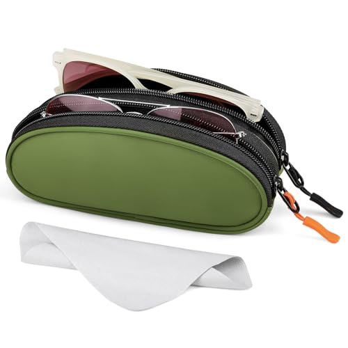 Marvolia Double Glasses Case Large Soft Eyeglass Case for Women Men - color: Green