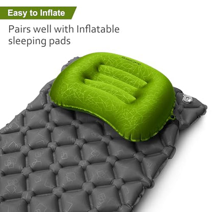 Inflatable Camping Pillow, Travel Blow Up Air Pillow, Neck Lumbar Support Ultralight Compact Pillow for Outdoor Hiking Backpacking Car Beach Airplane Sleeping Essentials, Green - color: Green