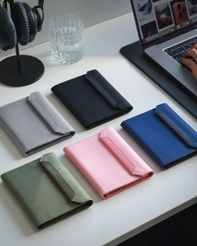 VULKIT RFID Blocking Leather Passport & Card Holder, Dual Person Travel Passport Wallet with Secure Magnetic Closure, Grey - color: Grey