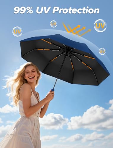 Yoobure Travel Compact Umbrellas for Rain, UV Umbrella for Sun Protection - color: Dark Blue-Just 1pc