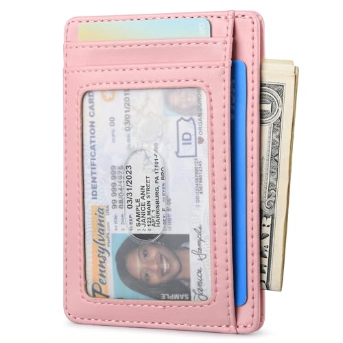 Buffway Slim Minimalist Front Pocket RFID Blocking Leather Wallets for Men and Women - Alaska Pink - color: Alaska Pink