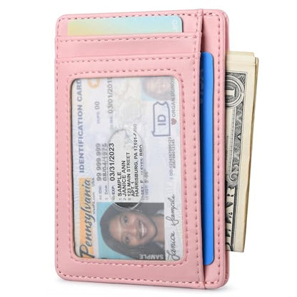 Buffway Slim Minimalist Front Pocket RFID Blocking Leather Wallets for Men and Women - Alaska Pink - color: Alaska Pink
